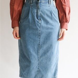 Denim Jean Straight Maxi Grunge Skirt Lizwear Zipper Button Pockets VTG Size 8